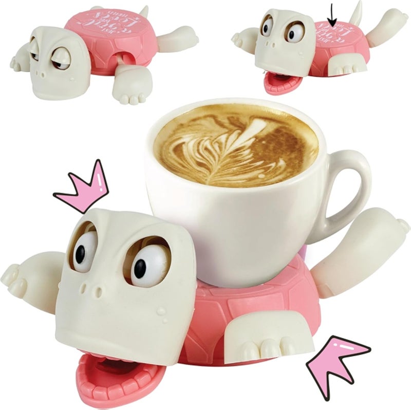 Turtle Cup Holder, Turtle Coaster, 3D Printed Funny Tea Coasters with Interactive Expression, Insulated Drink Mat for Coffee and Wine Glasses, Home Decor and Kitchen Accessories (pink)